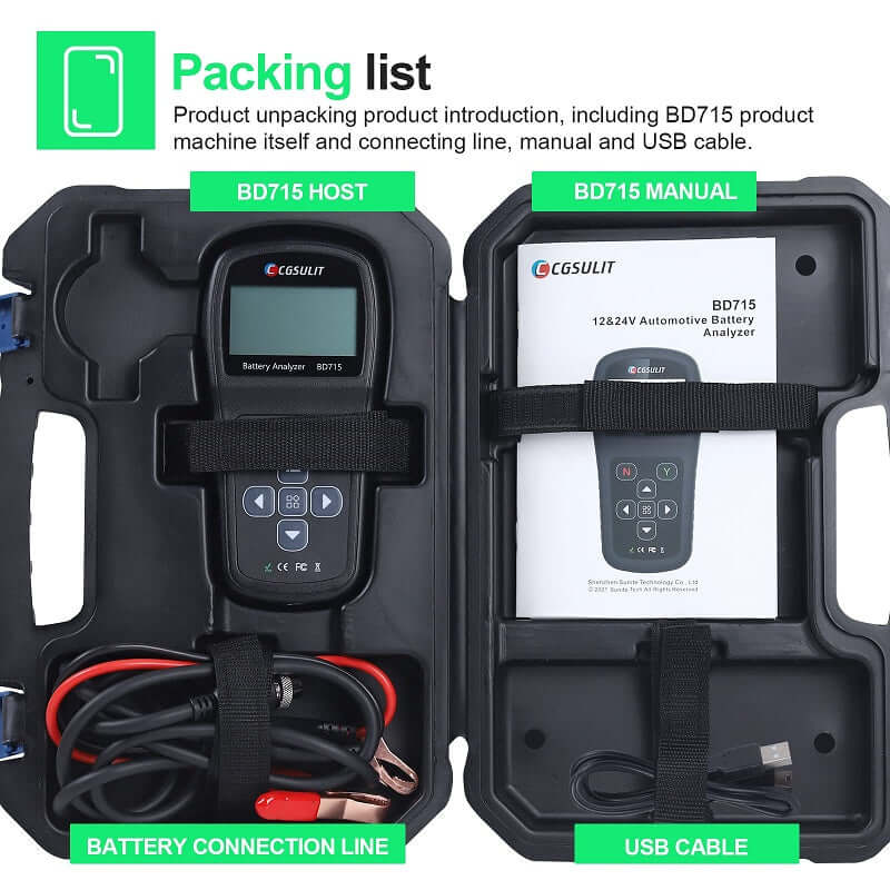 CGSULIT BD715 12V 24V Digital Vichicle Battery Analyzer Package List