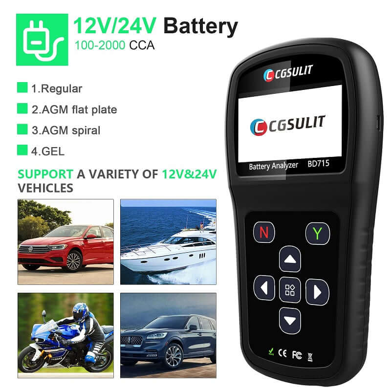 CGSULIT BD715 Car Battery Tester 12V 24V 100-2000 CCA Battery Analyzer