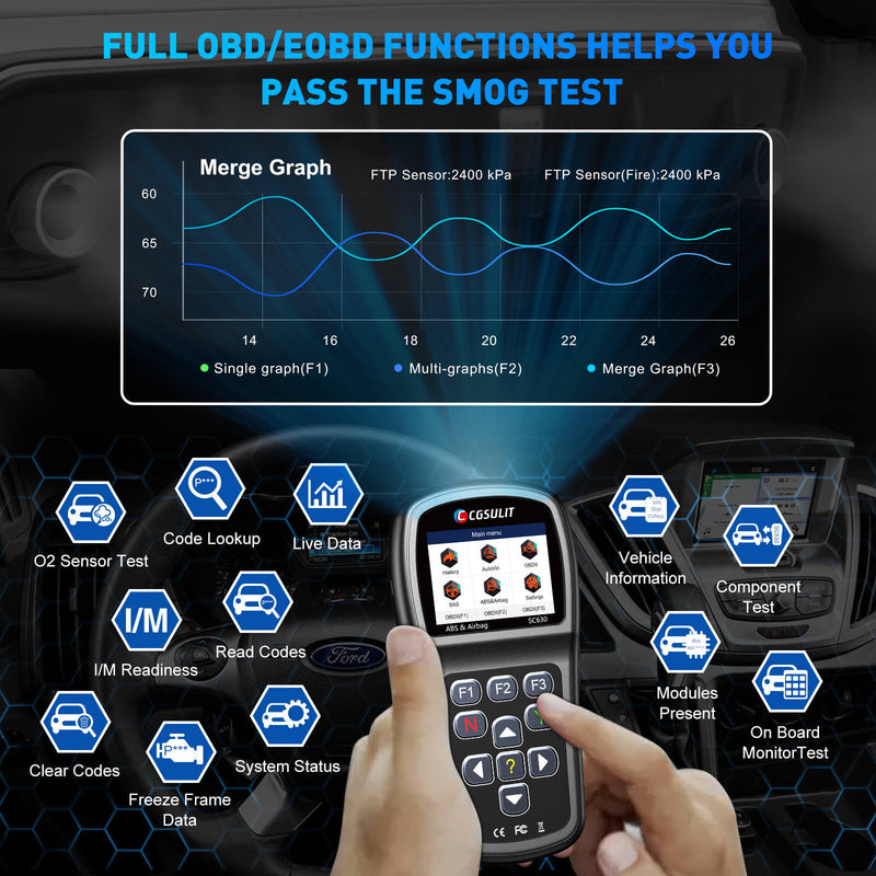 SC530 OBDII code reader support 10 OBD2 modes. It quickly turns off the Check Engine Light(MIL) and helps you pass the smog check.