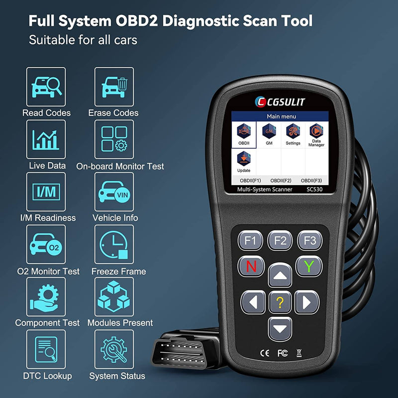 cgsulit SC530 gm OBDII code reader support 10 OBD2 modes. It quickly turns off the Check Engine Light(MIL) and helps you pass the smog check.