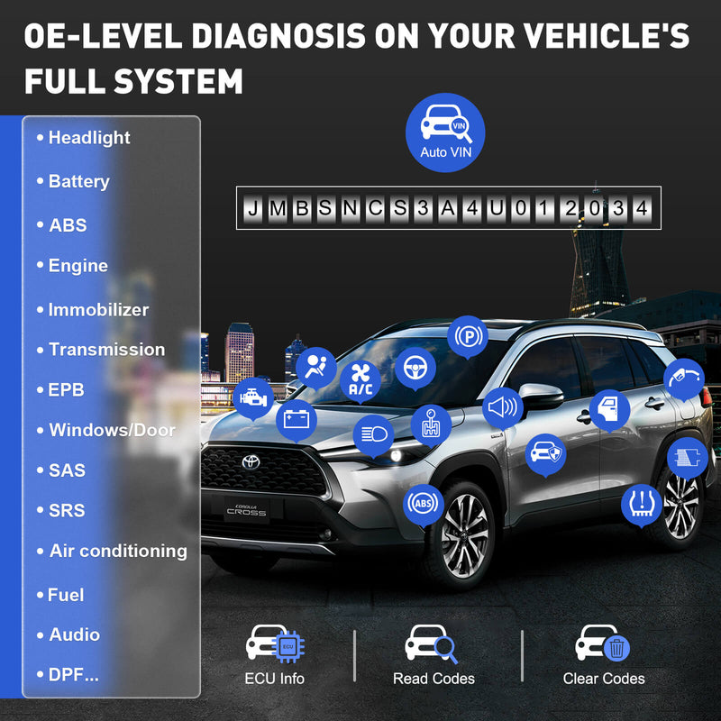 CGSULIT SC530 toyota scanner offers professional OE-level full system diagnosis. It can quickly turns off all warning lights like oil, abs, airbag, sas, tpms, engine, transmission and more lights.